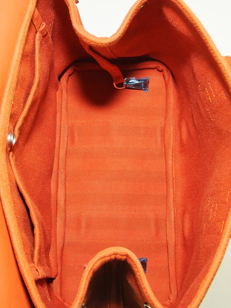 HERMES Orange Canvas Valparaiso GM Bag W/Leather Flap