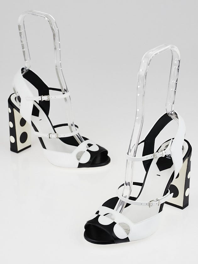 Fendi Black/White Calfskin Leather Open-Toe Sandals Size 6/36.5