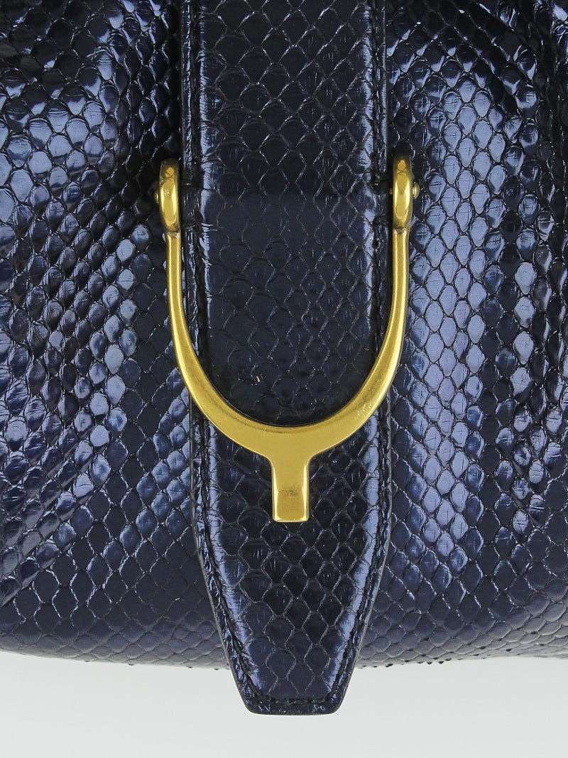Gucci Dark Blue Leather Lady Stirrup Top-Handle Bag - Yoogi's Closet