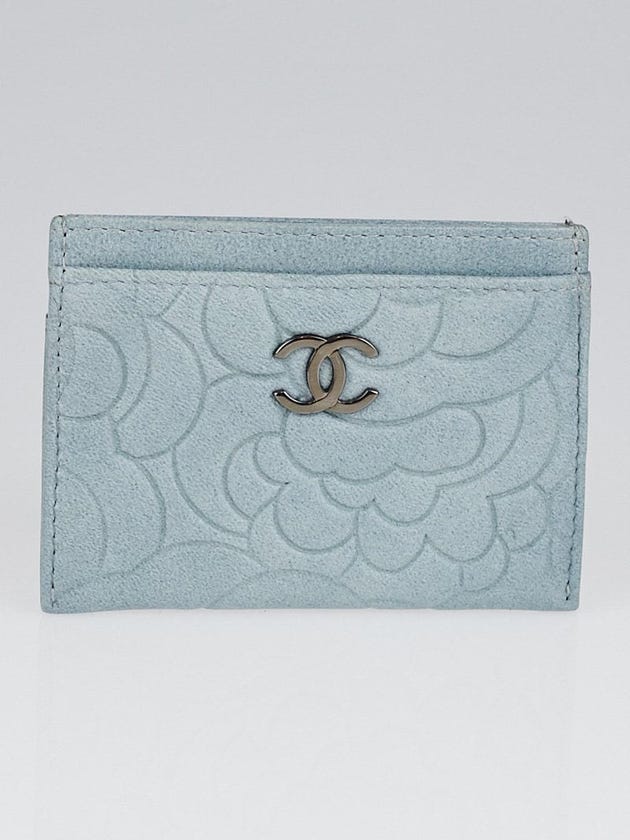 Chanel Grey Lambskin Leather Camellia Card Holder