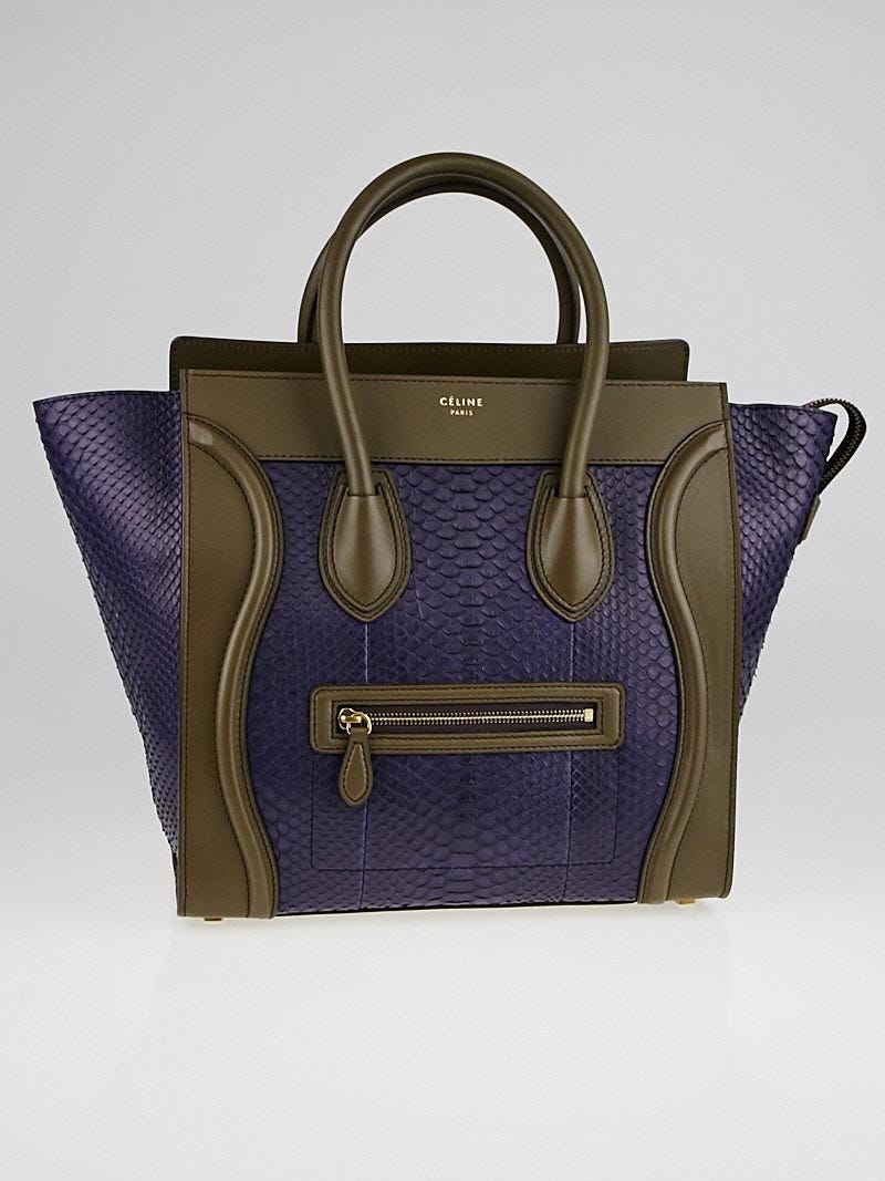 Celine Blue/Taupe Python Mini Luggage Tote Bag | Yoogi's Closet