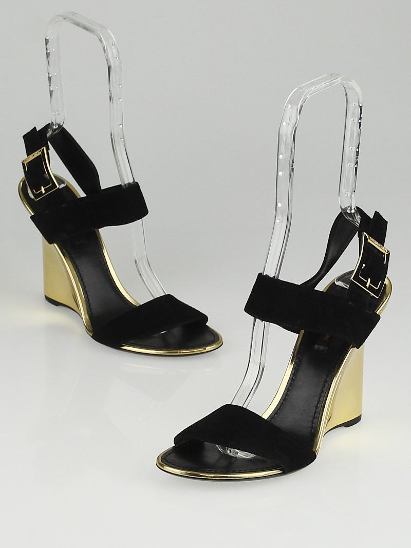Louis Vuitton Black Leather Ankle Strap Sandals Size 39