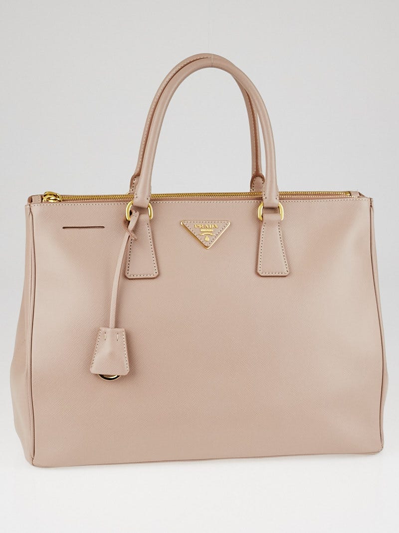 Prada Beige Saffiano Lux Leather Double Zip Large Tote Bag BN1786 - Yoogi's  Closet