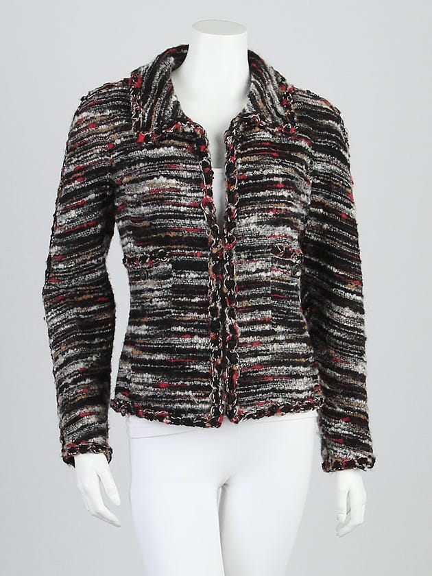 Chanel Black/Red/Beige Wool  Boucle Jacket Size 6/38