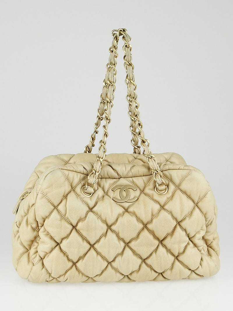 Chanel Beige Bubble Quilted Leather Bowler Bag - Yoogi's Closet