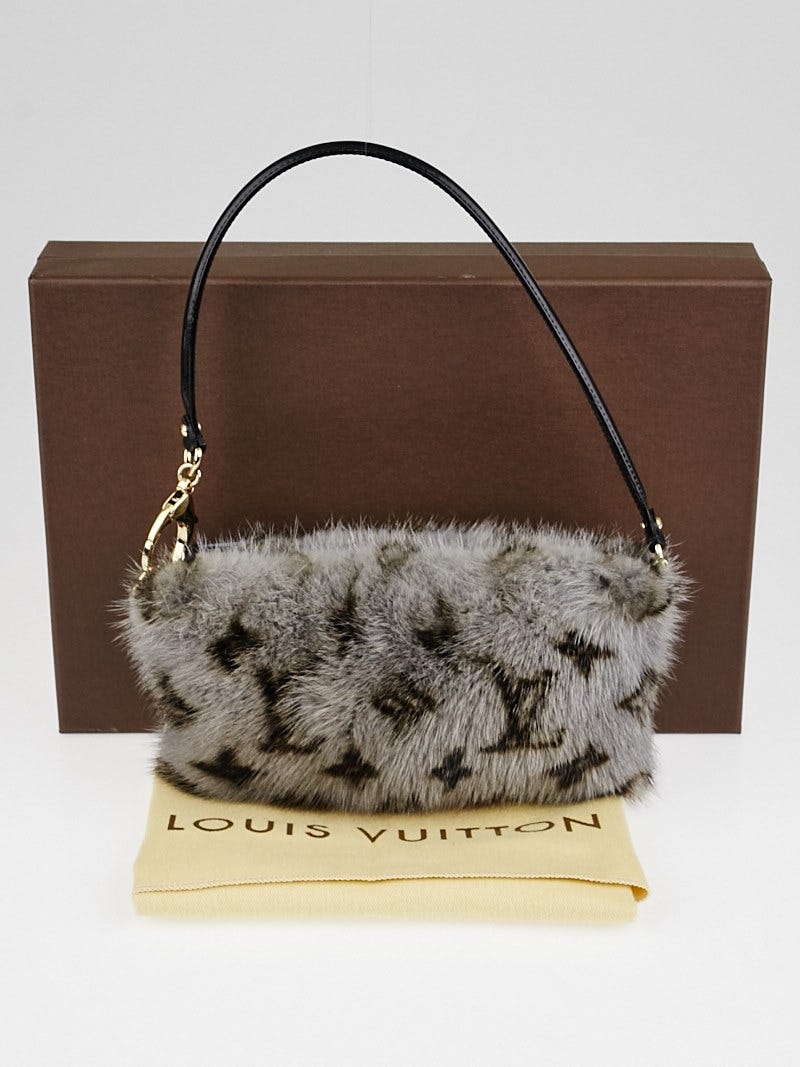 Louis Vuitton Gray Brown Black Mink Fur Monogram Milla MM Pouch