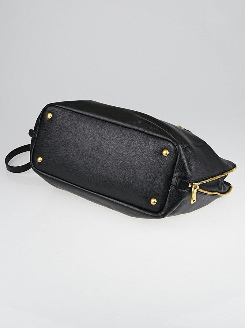 Prada Black Vitello Daino Leather Large Side Zip Shopping Prada Black Vitello Daino Leather Large Side Zip Shopping