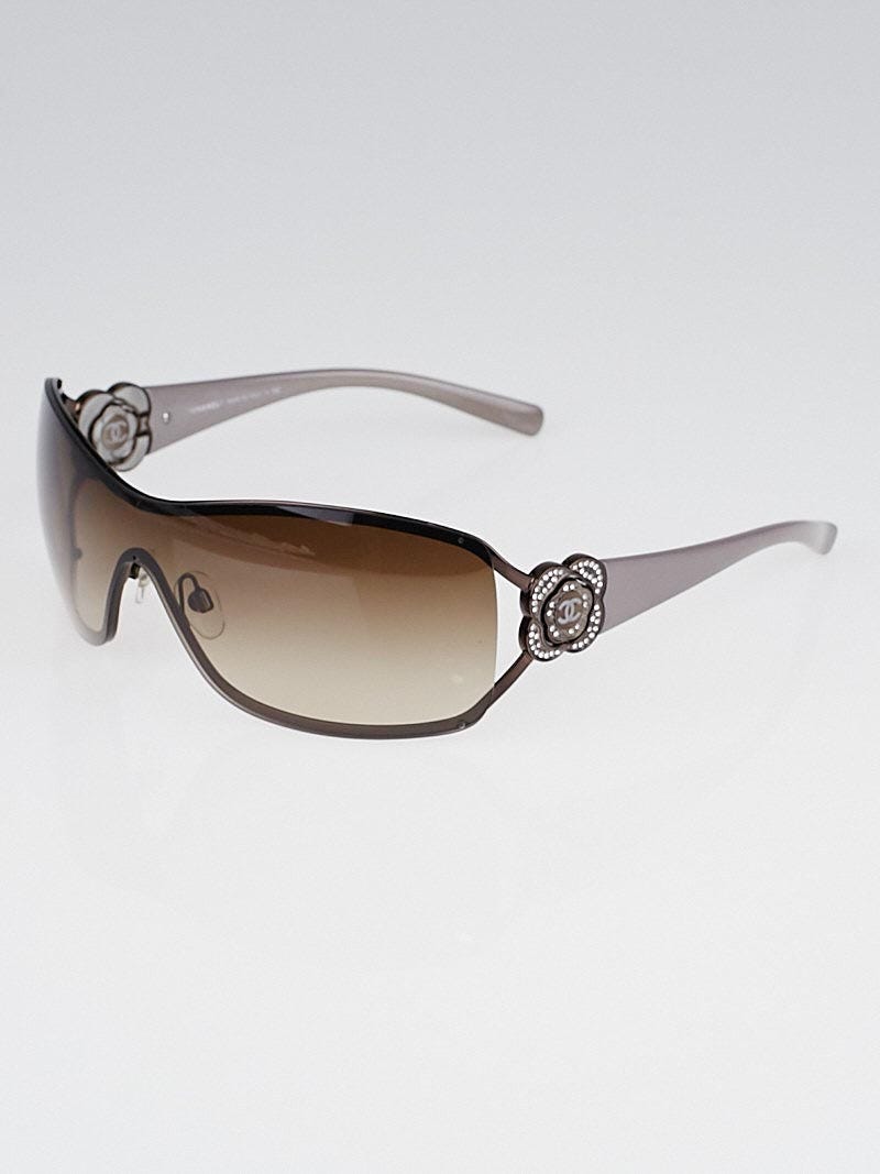 Chanel Grey Frame Crystal Camellia Flower CC Logo Sunglasses 4164