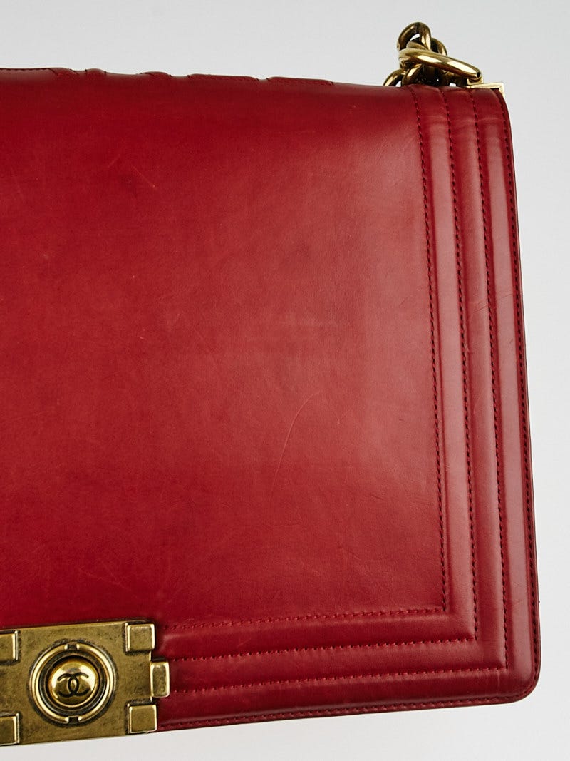 Chanel Dark Red Smooth Calfskin Leather Large Boy Bag - Yoogi's Closet