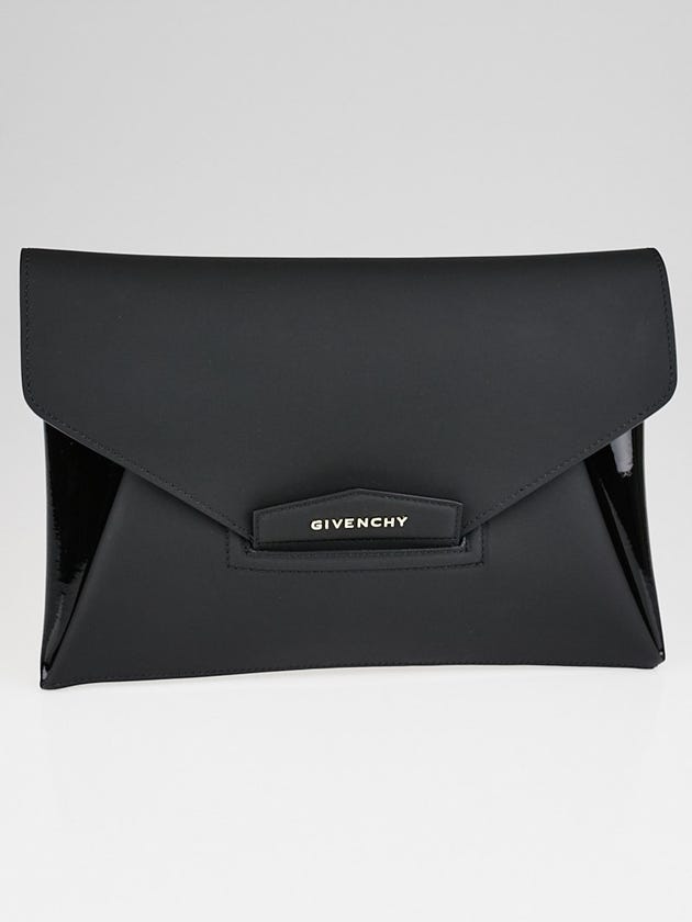 Givenchy Black Rubber and Patent Leather Antigona Envelope Clutch Bag 