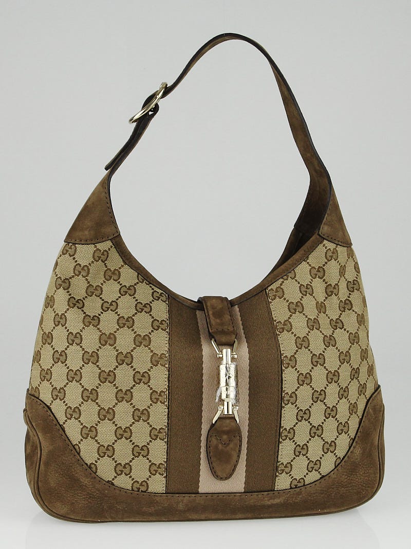 Gucci Jackie 1961 Medium Webbing-Trimmed Coated-canvas and Leather Shoulder Bag - Women - Beige Shoulder Bags