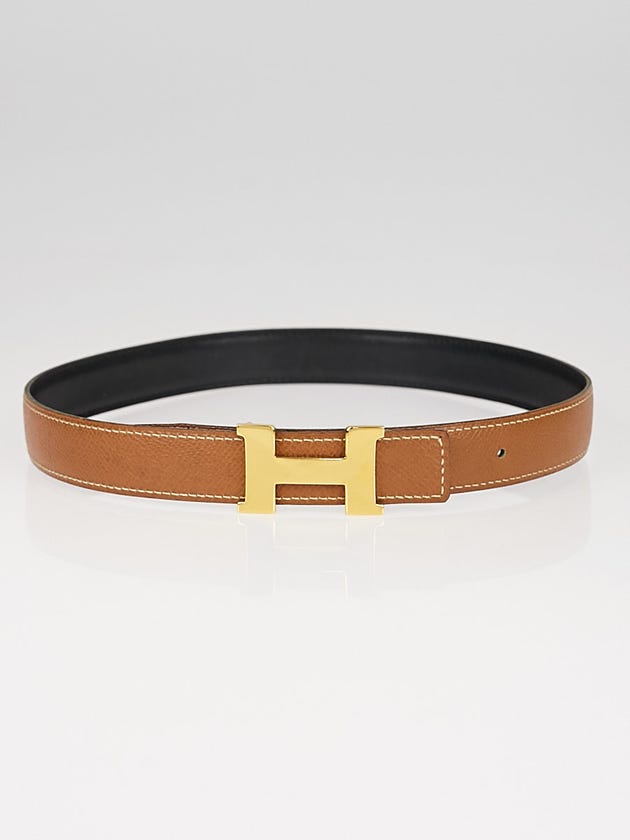 Hermes 24mm Marron d'Inde Clemence Leather Brushed Gold Plated Constance H Belt Size 60