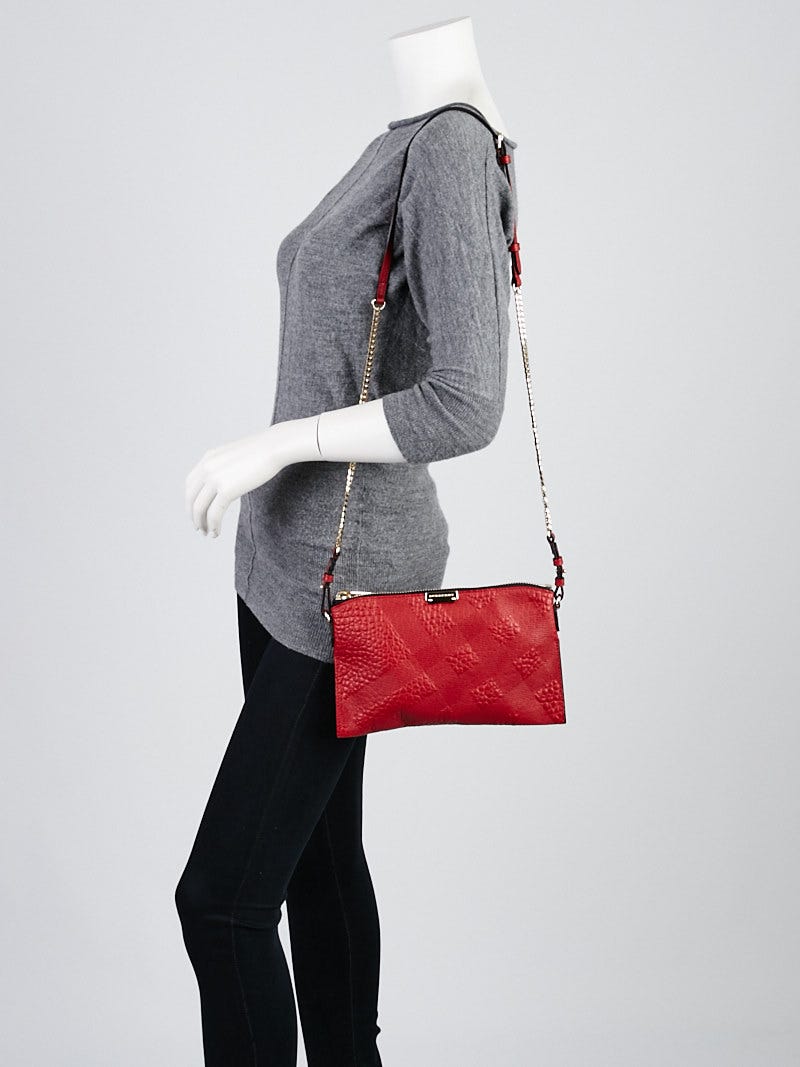 Burberry Military Red Grain Check Embossed Leather Peyton