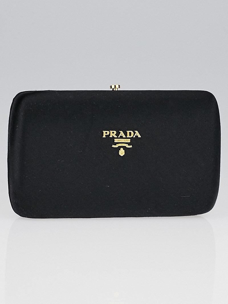 Prada Black Raso Gold Satin Evening Pochette Clutch Bag BP0113