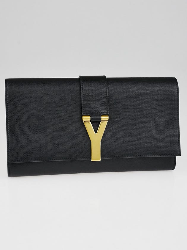Yves Saint Laurent Black Textured Calfskin Leather Ligne Y Clutch Bag