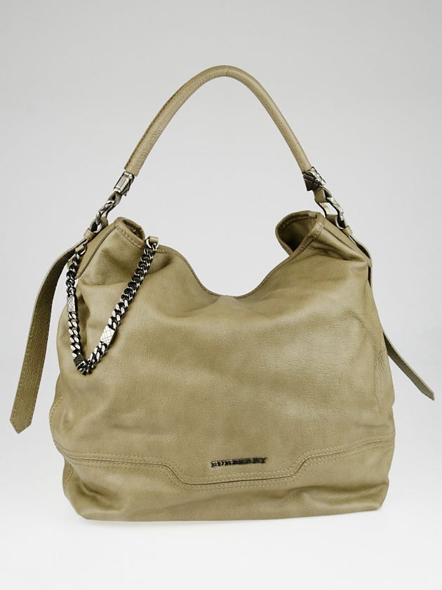 Burberry Light Brown Pebbled Leather Large Chain Hobo Bag