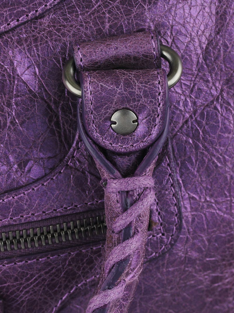 BALENCIAGA ストール 紫 Balenciaga Violet/Ink Pony Hair Giant 12 Silver City Bag