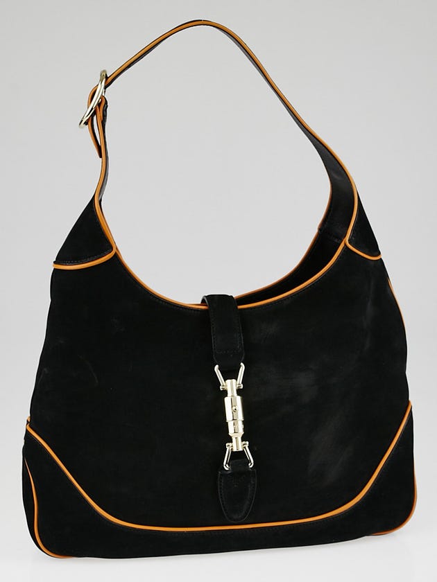 Gucci Black/Orange Nubuck Leather New Jackie Medium Shoulder Bag