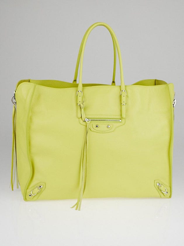 Balenciaga Chartreuse Calfskin Leather A4 Papier Side Zip Tote Bag