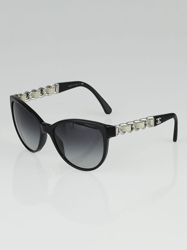 Chanel Black Frame Chain and Leather Wayfarer Sunglasses 5215-Q