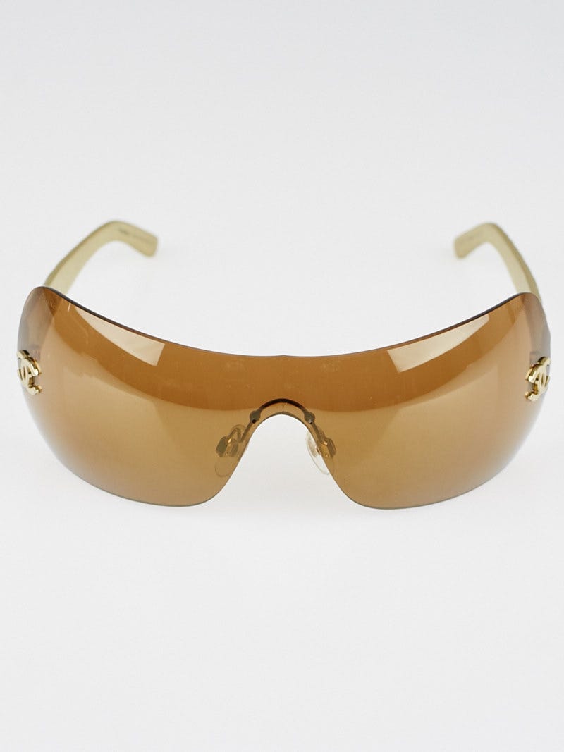 Chanel Gold Lens Gold Leather Quilted Sunglasses-4157 | Yoogi's Closet