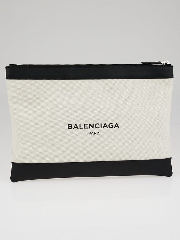 Balenciaga White/Black Canvas Navy Clip Pouch Bag
