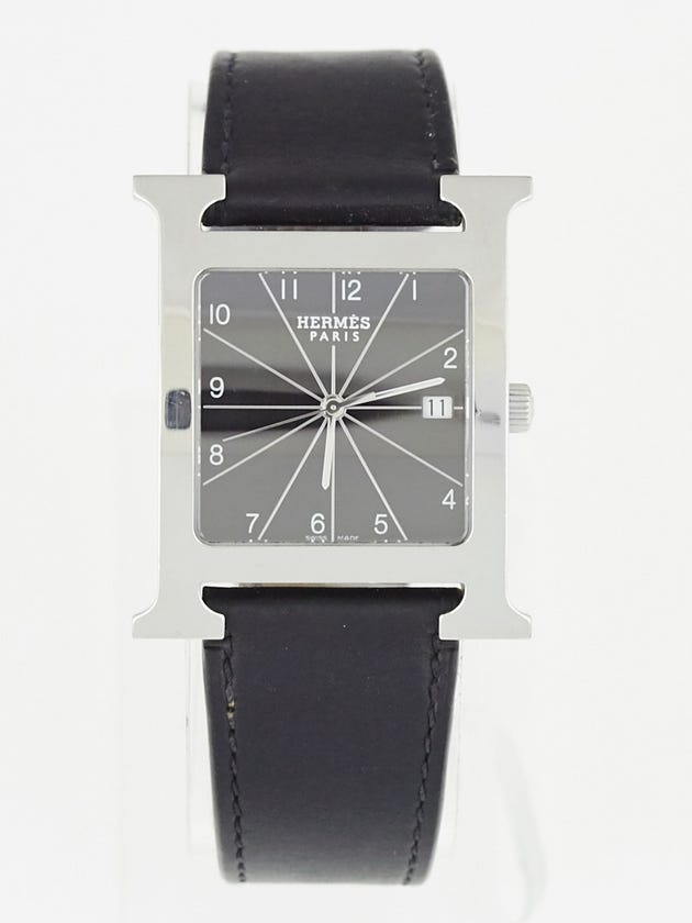 Hermes Black Barenia Leather and Stainless Steel Heure H TGM Quartz Watch 