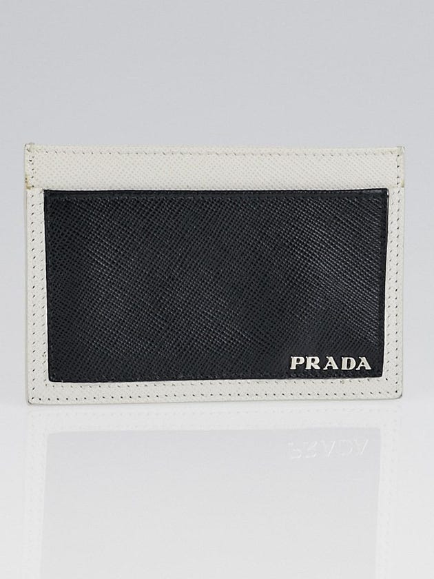 Prada Black and Cream Saffiano Frame Card Holder-2M0208