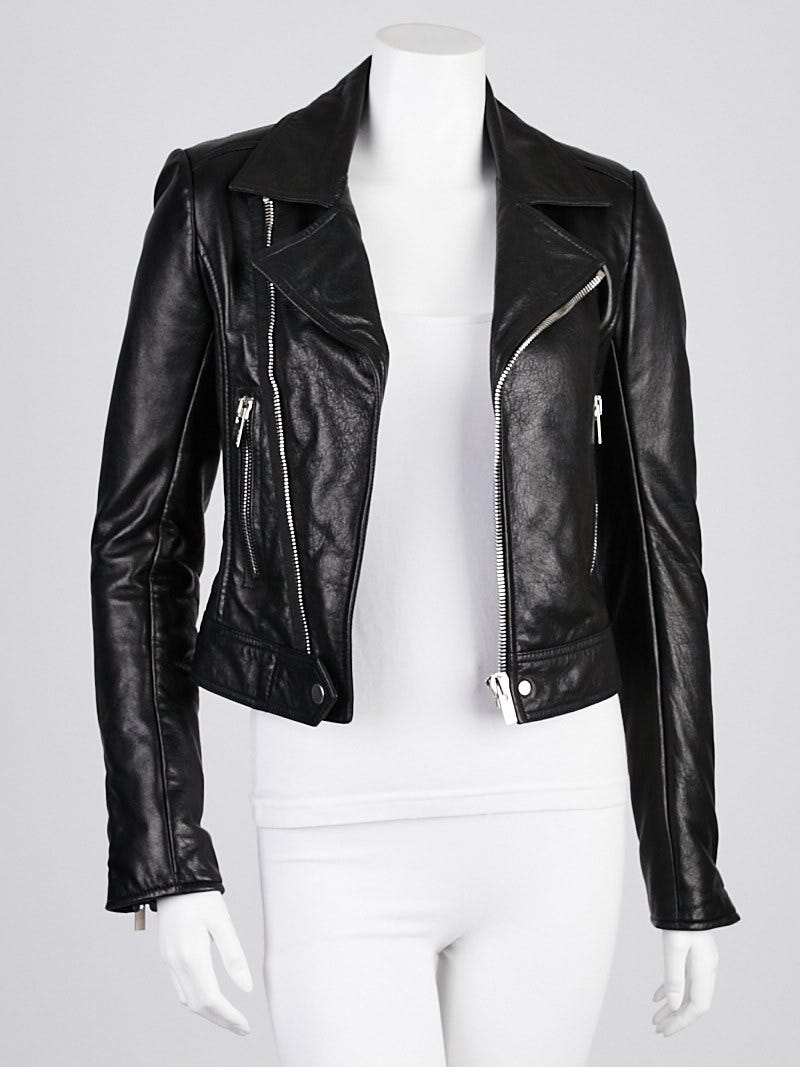 Balenciaga Black Lambskin Leather New Classic Biker Jacket Size 2