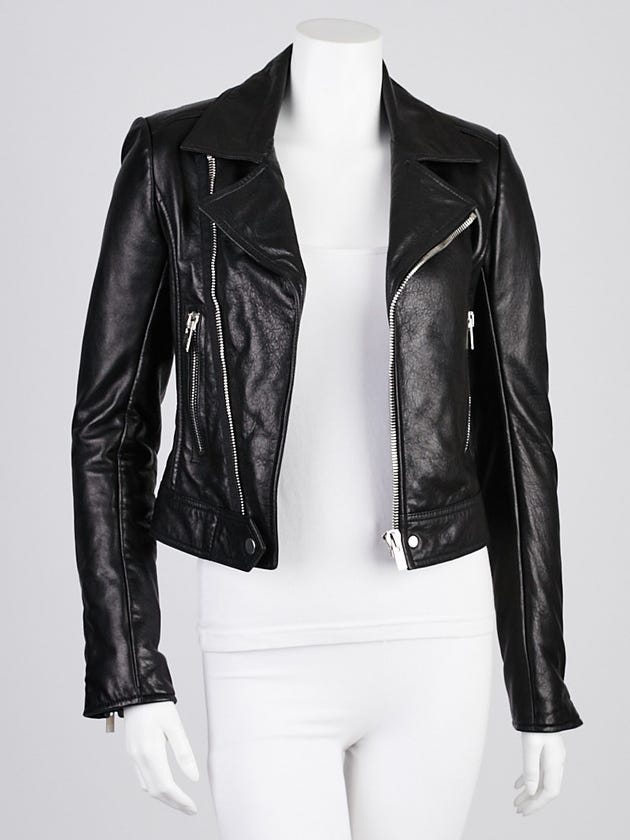 Balenciaga Black Lambskin Leather New Classic Biker Jacket Size 2/34