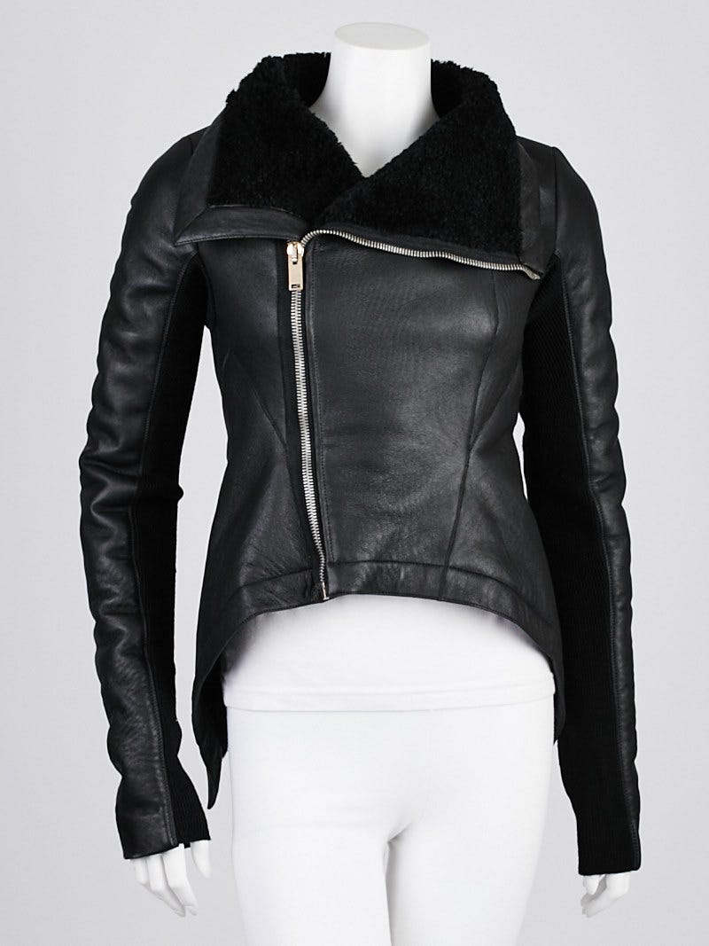 Rick Owens Black Lambskin Leather and Shearling Naska Biker