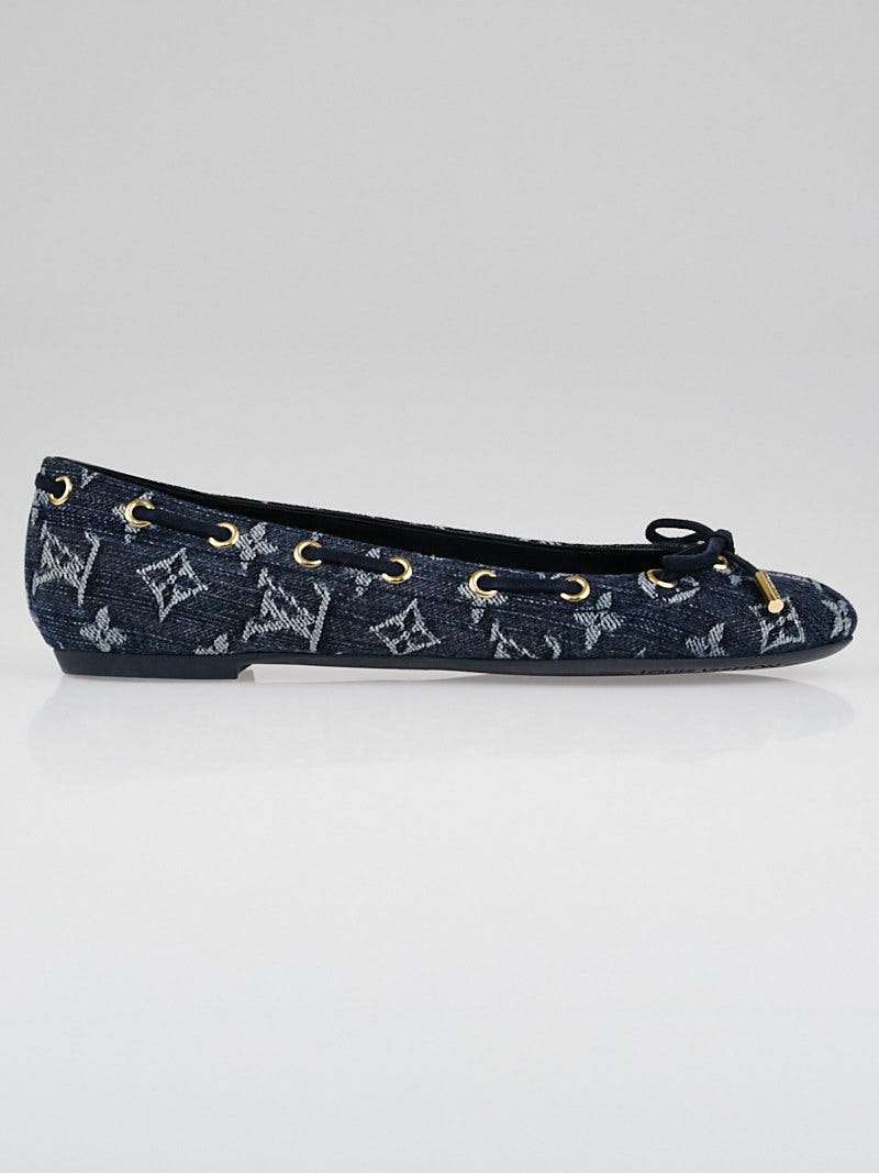 Louis Vuitton Women Size US 8.5 IT 38.5 Blue Denim Ballet Flat