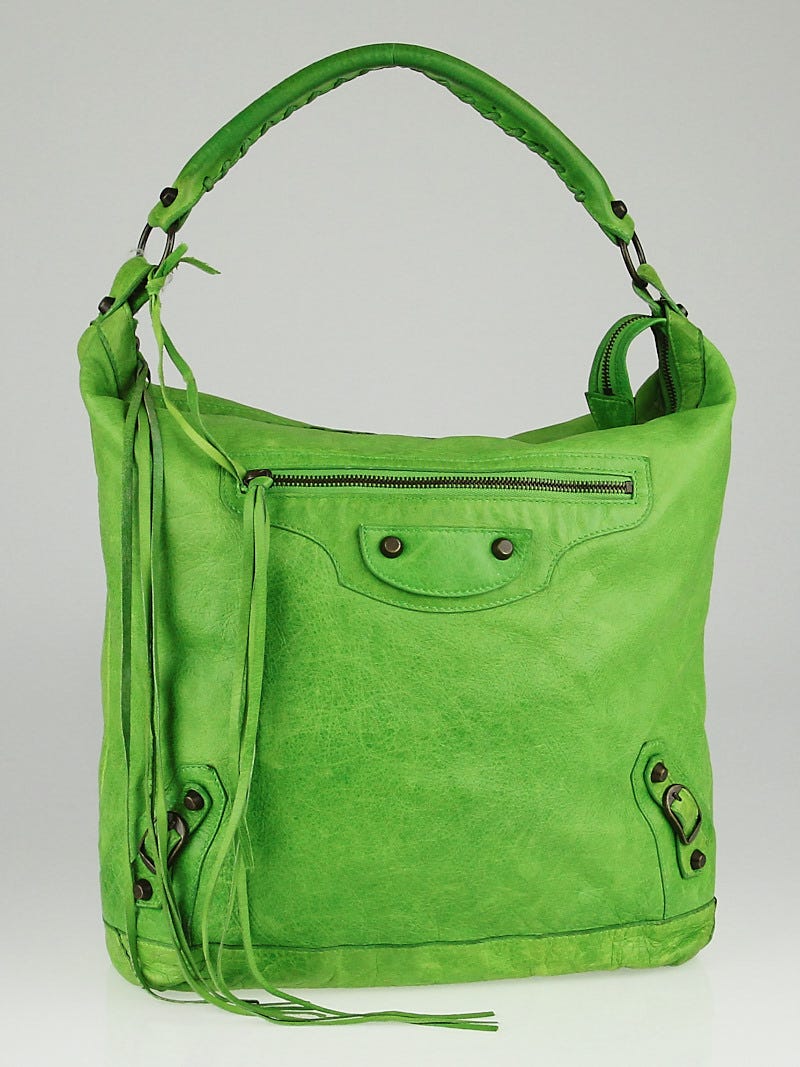 hud Situation midt i intetsteds Balenciaga Apple Green Lambskin Leather Day Bag - Yoogi's Closet