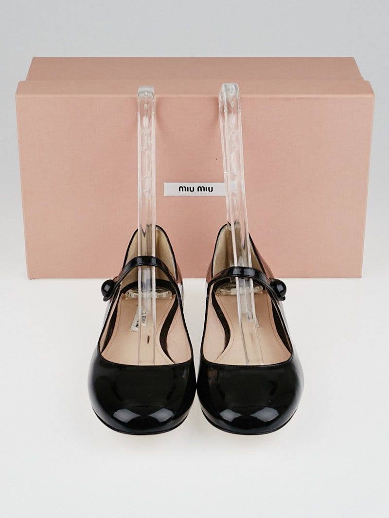 Miu Miu Black Patent Leather Jeweled Heel Mary Jane Flats Miu Miu Black Patent Leather Jeweled Heel Mary Jane Flats