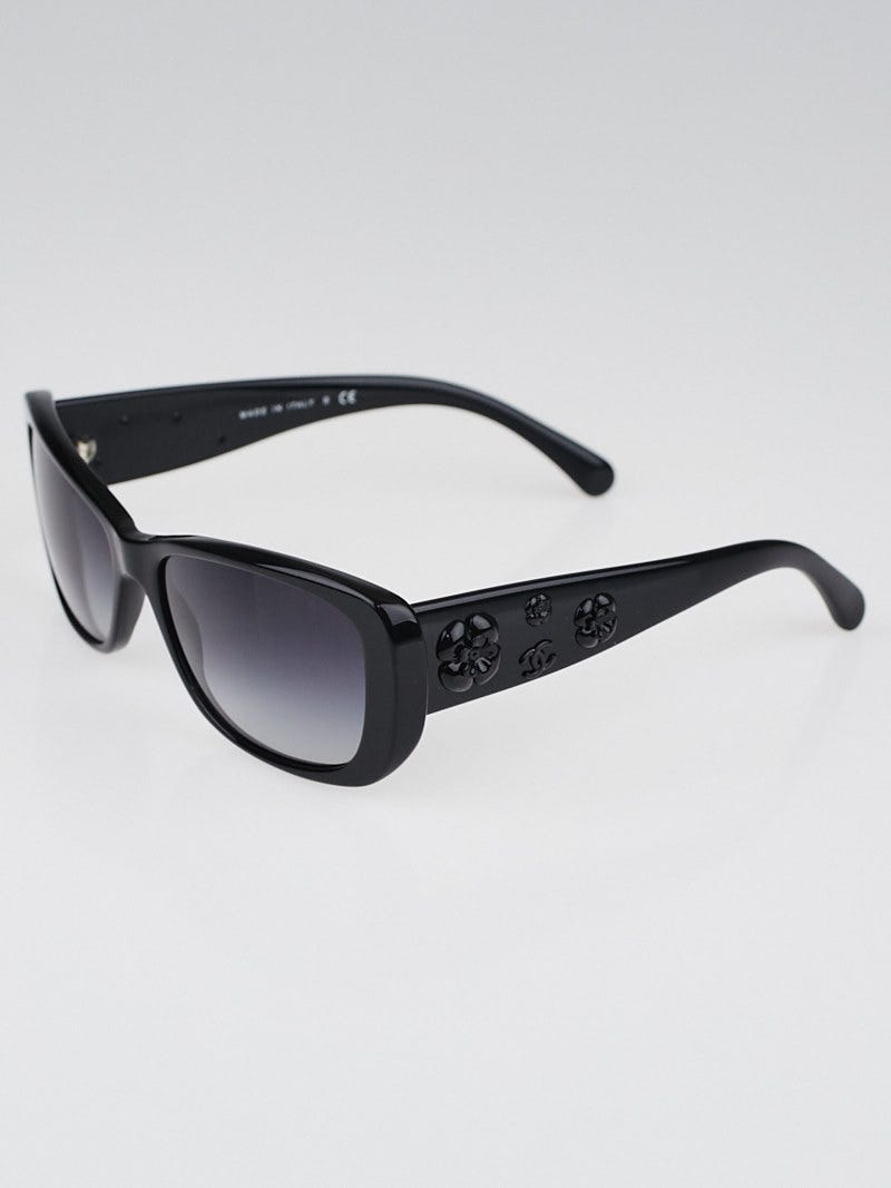 Chanel Black Frame Camellia Sunglasses-5186 | Yoogi's Closet