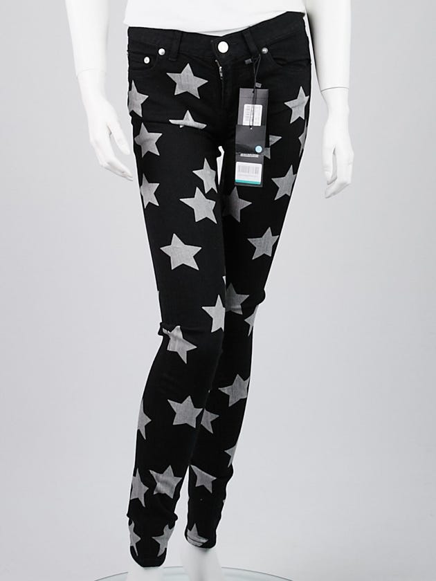 Yves Saint Laurent Black Star Print Denim Skinny Jeans Size 27