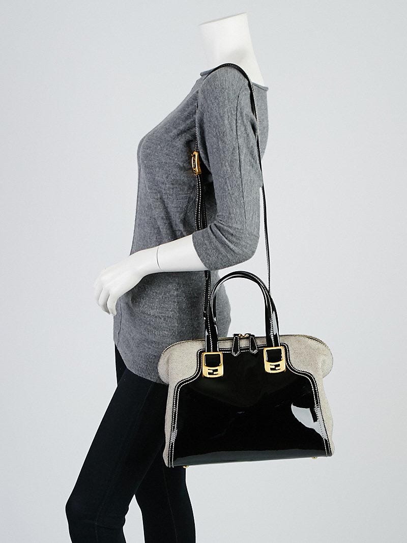 Fendi Black Patent Leather and Canvas Chameleon Small Tote