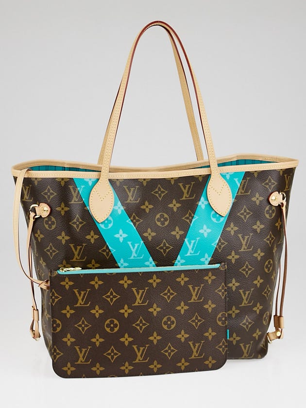 Louis Vuitton Limited Edition Turquoise Monogram V Neverfull MM Bag