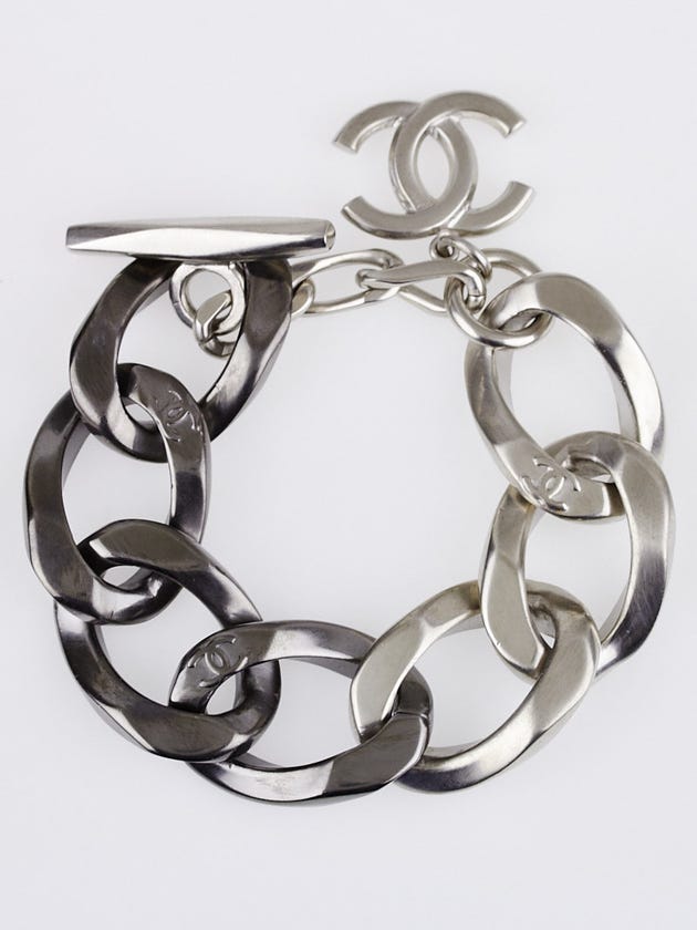Chanel Two-Tone Silver Brushed Metal Large Chain Bracelet