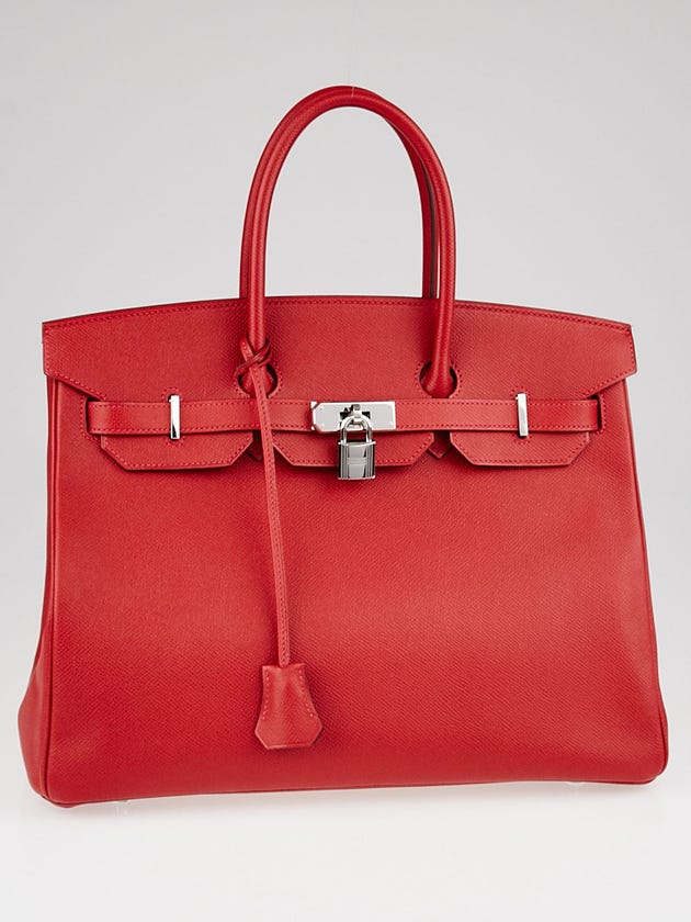 Hermes 35cm Rouge Casaque Epsom Leather Palladium Plated Birkin Bag