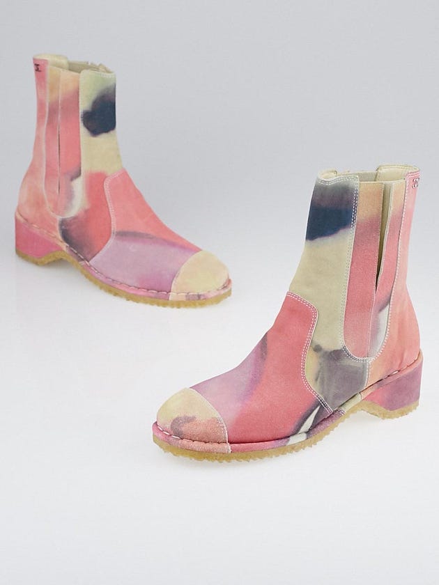 Chanel Beige and Pink Suede Ankle Boots Size 8/38.5