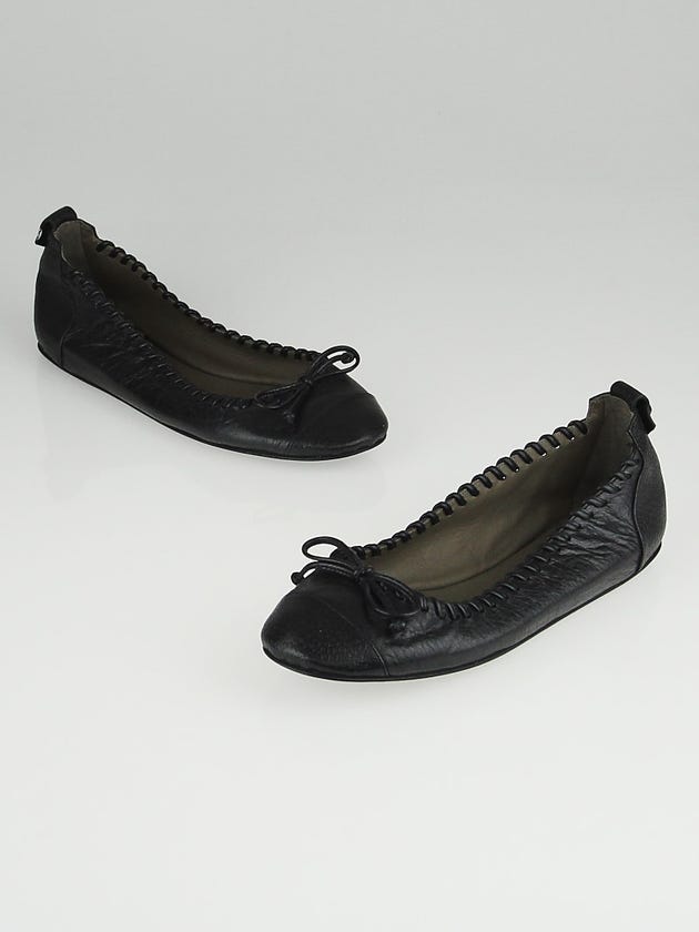 Balenciaga Black Leather Whipstitch Ballet Flats Size 8.5/39
