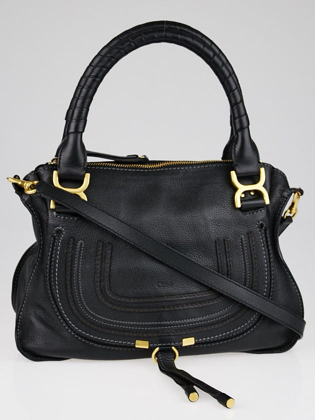 Chloe Black Pebbled Calfskin Leather Medium Marcie Satchel Bag