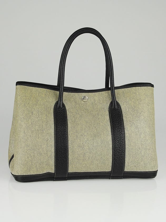 Hermes Natural Linen/Black Buffalo Leather Garden Party MM Tote Bag