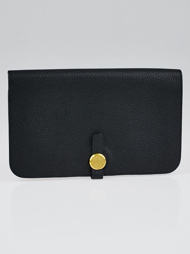 Hermes Black Clemence Leather Dogon Combine Wallet
