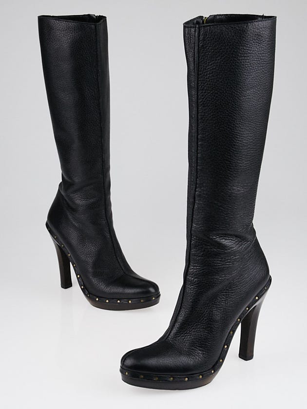 Gucci Black Leather Tall Platform Boots Size 9