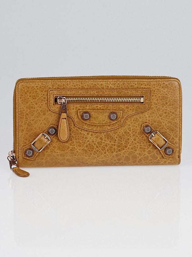 Balenciaga Cumin Lambskin Leather Giant Rose Gold Continental Zip Around Wallet