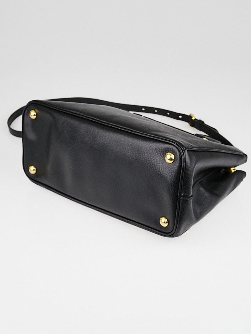 Prada Black Saffiano Lux Leather Double Zip Small Tote Bag BN2863