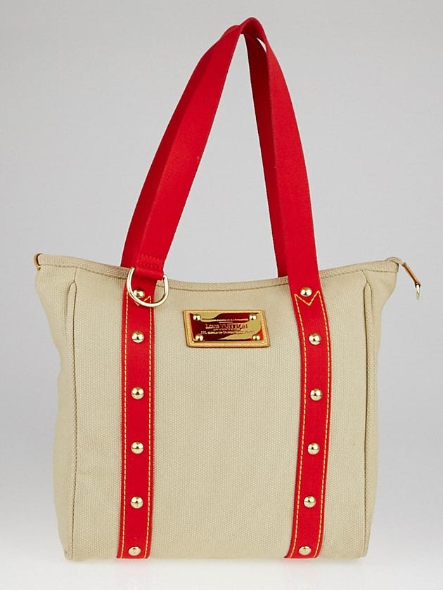 Louis Vuitton Limited Edition Beige/Red Toile Canvas Antigua Cabas MM Bag