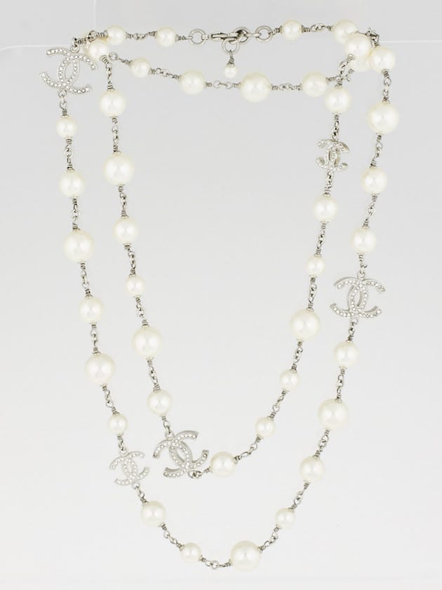 Chanel Faux Pearl and Crystal CC Long Necklace